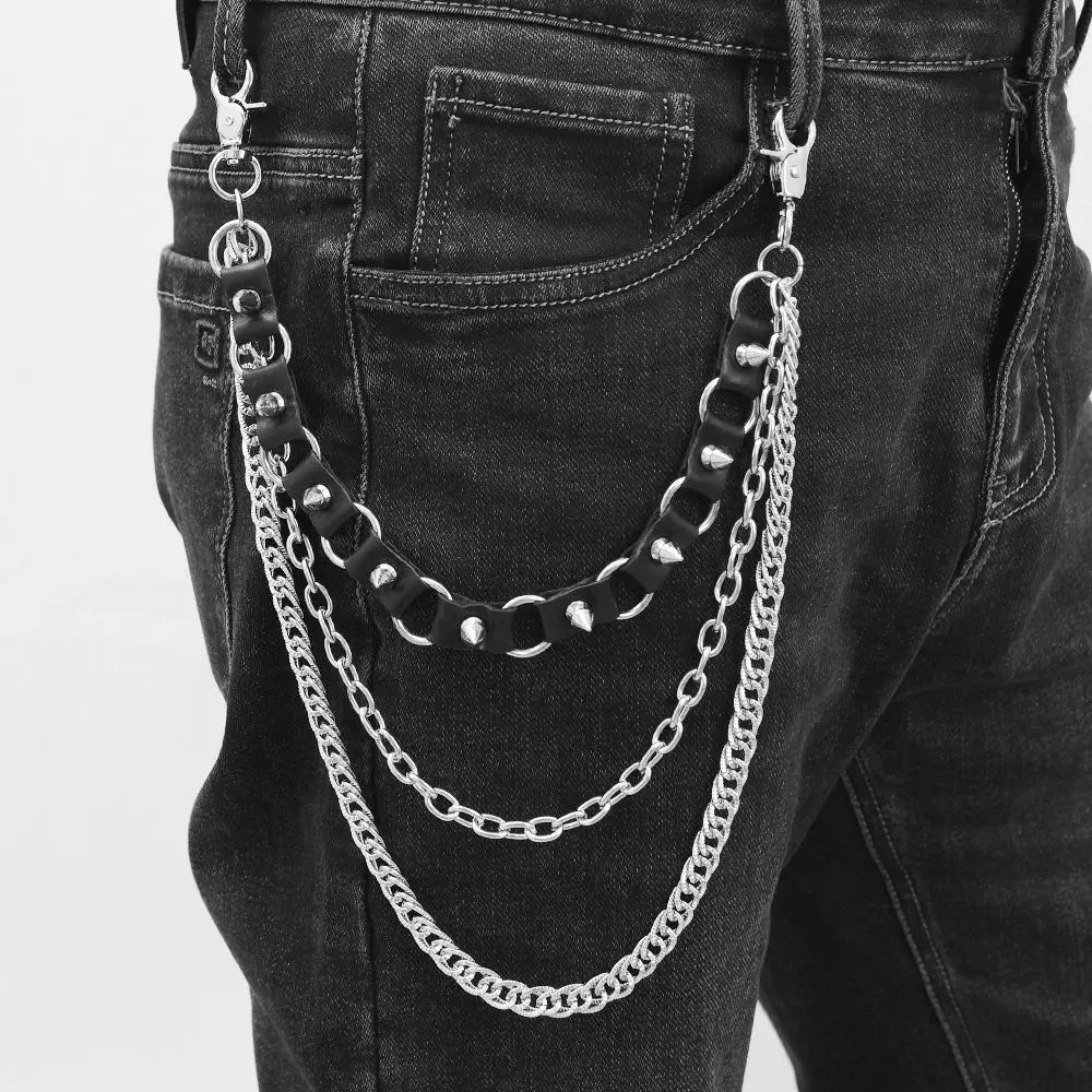 Джинсовая цепочка в стиле панк с колючим дизайном, аксессуары для уличных танцев, прочная многослойная поясная цепочка, поясная цепочка в стиле хип-хоп для женщин и мужчин