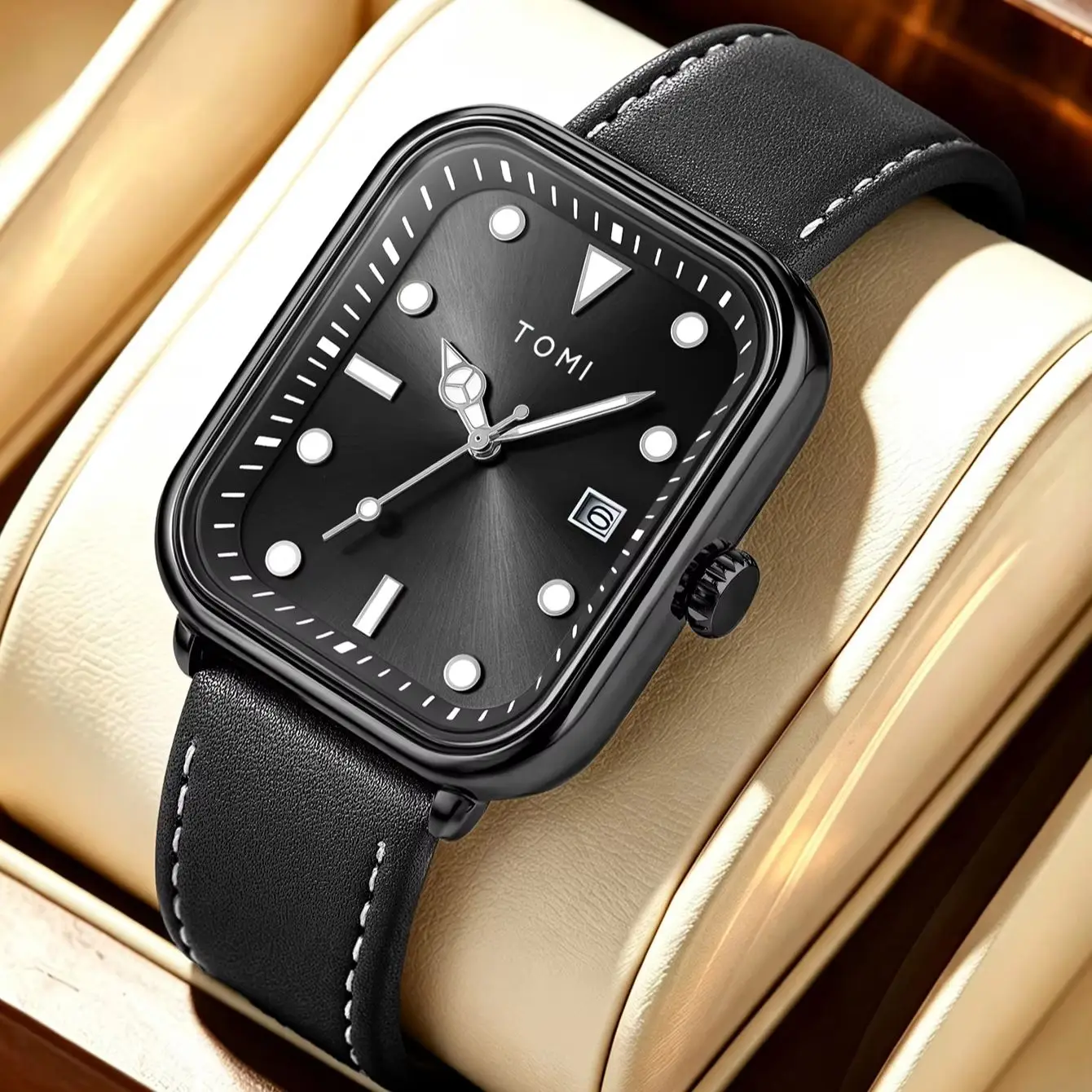 TOMI Men's Square Small Dial Quartz Watch High-Quality Simple Elegant Business Fashion Men's Daily Casual Wristwatch