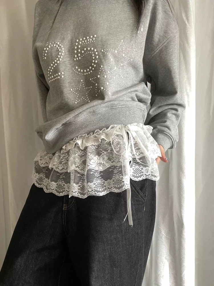 Korean Elegant Vintage Short Skirt Women Sweet A-Line Ballet Bow Tie Half Skirt 2025 New Autumn Fashion Patchwork Lace Clothing