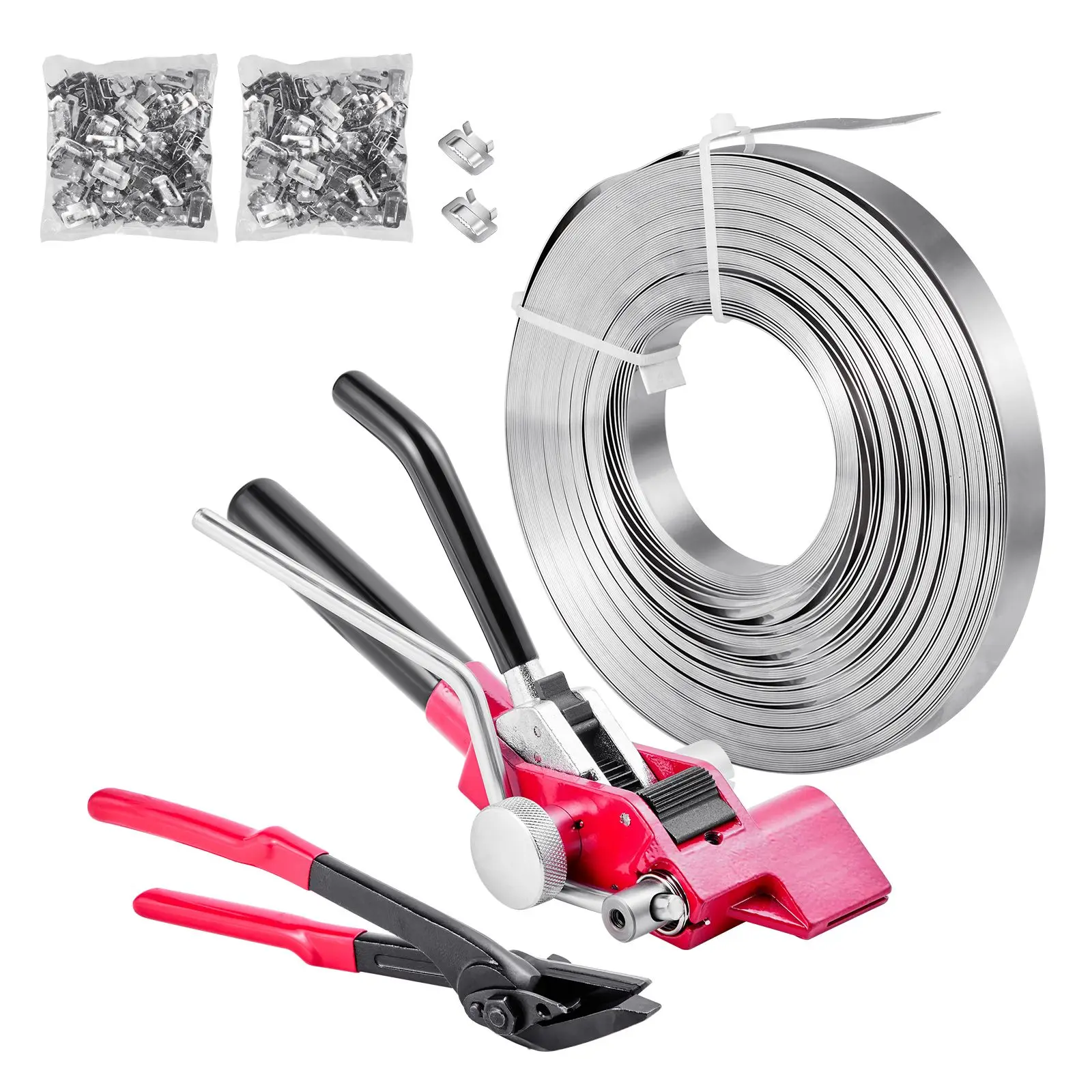 Steel Banding Strapping Kit, Heavy Duty Banding Sealer Tool With 200 Ft Binding Straps, 200 Metal Clasps, Manual Pallet
