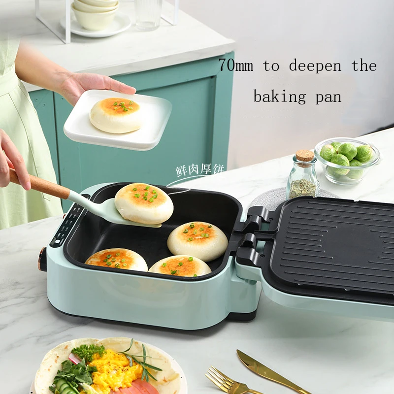 Электрическая антипригарная блинница для выпечки, многофункциональная углубляющая кухонная кастрюля, сковорода, двусторонняя нагревательная решетка, домашняя техника