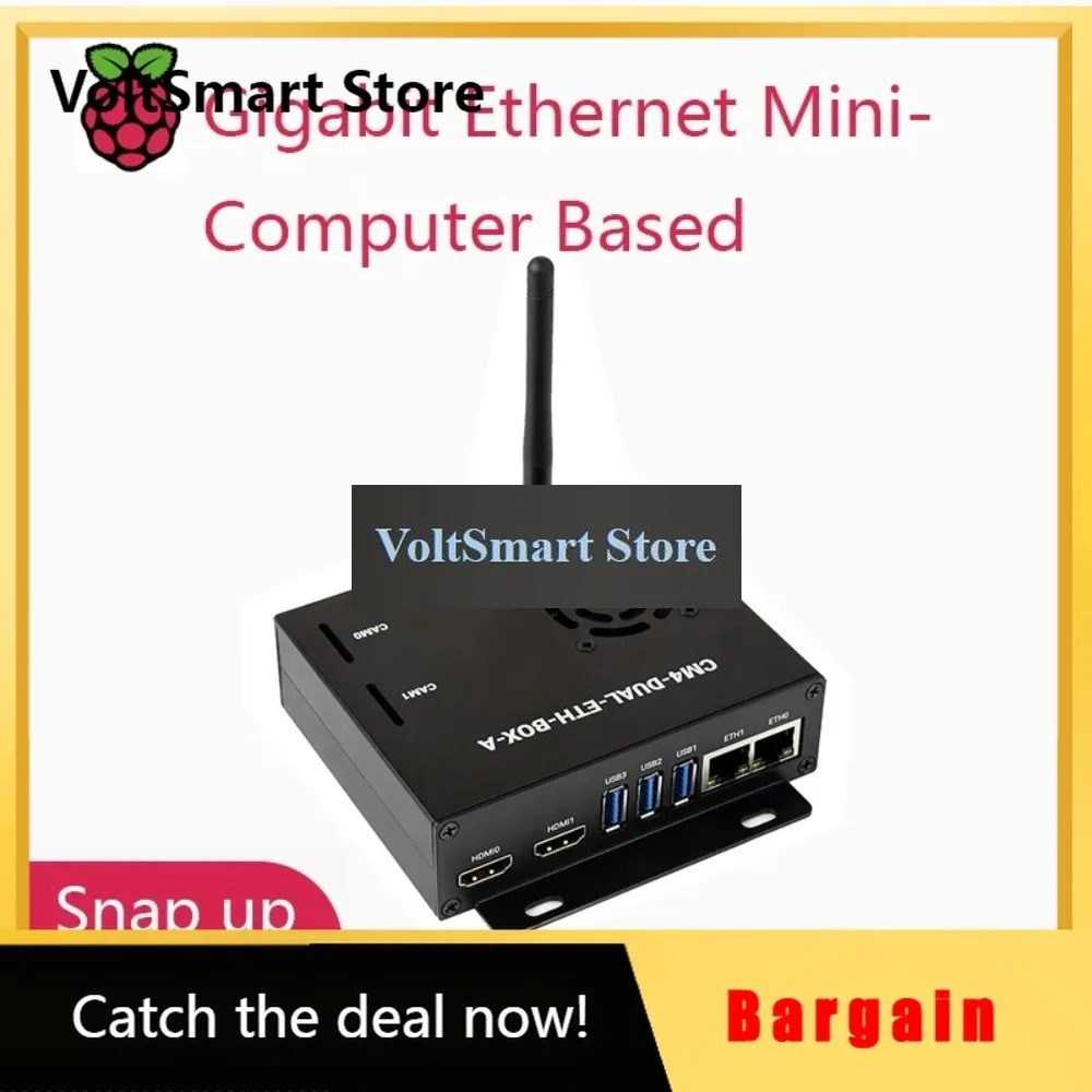 VoltSWaveshare Dual Gigabit Ethernet Mini-Computer Based On Raspberry Pi Compute Module 4 (NOT Included), Metal Case,with Coolin