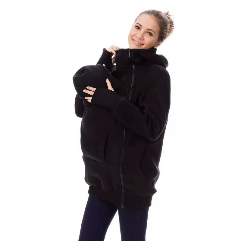 Maternity Carrier Hooded Sweatshirt Winter Fleece Warm Mommy Baby Wearing Coat Women's Kangaroo Baby Zipper Hoodies Jacket