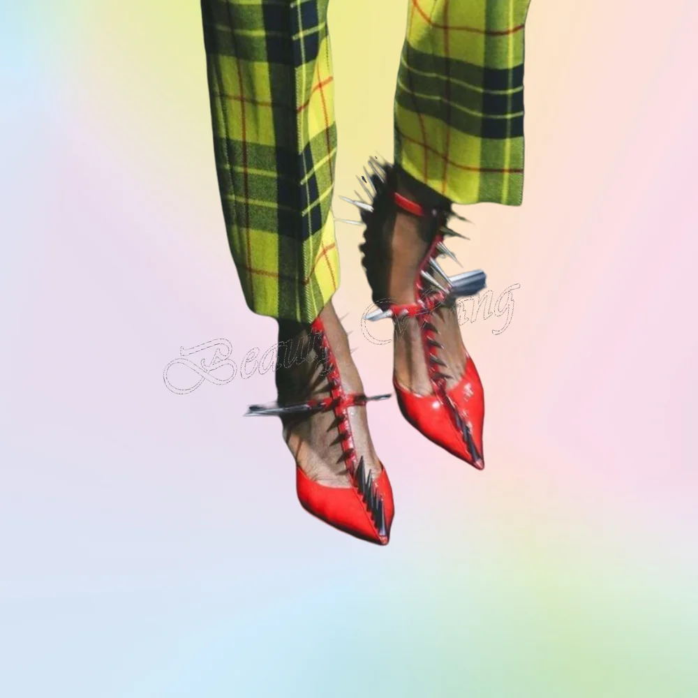 

Red Rivet Decor Punk Pumps Pointed Toe Shoes Ankle Buckle Thick Low High Heel Shoes for Women Shoes 2025 Zapatos Para Mujere