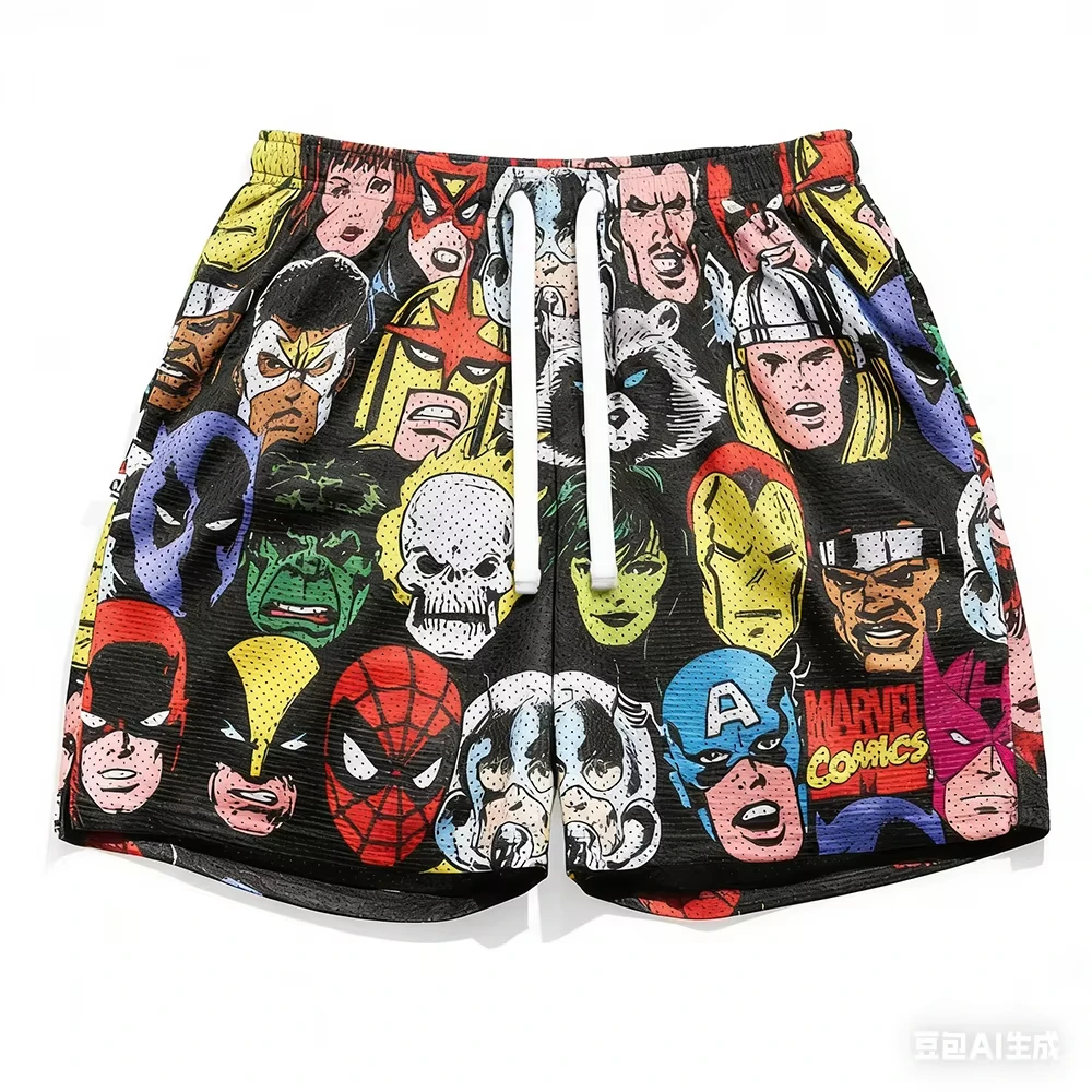

Новые летние шорты с 3d принтом Marvel Comics Heroes Heads в стиле ретро, мужские и женские повседневные шорты, дышащие, быстросохнущие спортивные шорты