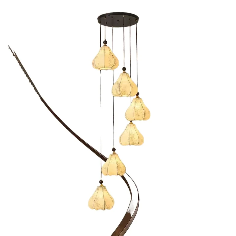 Medieval restaurant printed cloth cover eye protection creative bar lamp,  island three-head retro solid wood