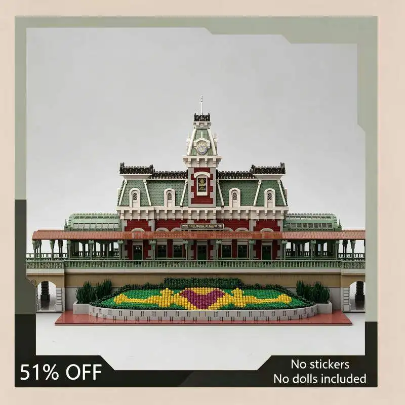 19569PCS MOC Fairytale Town Square Railroad Station Model Custom Puzzle DIY Assembly Building Blocks Toy Gift For Collectors