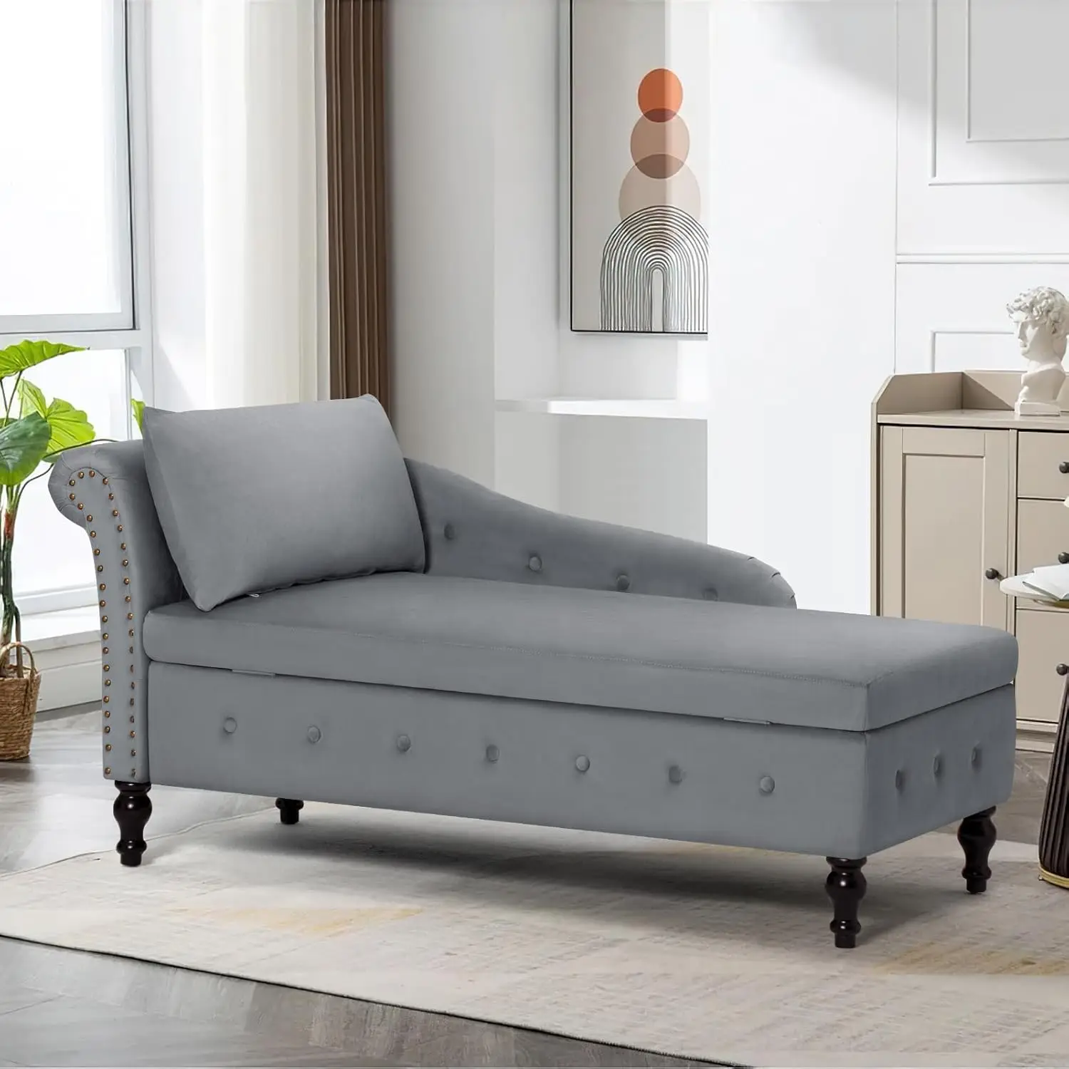 Velvet Chaise Lounge With Storage Left Arm Tufted Pillow Bedroom Living Room Office Customized