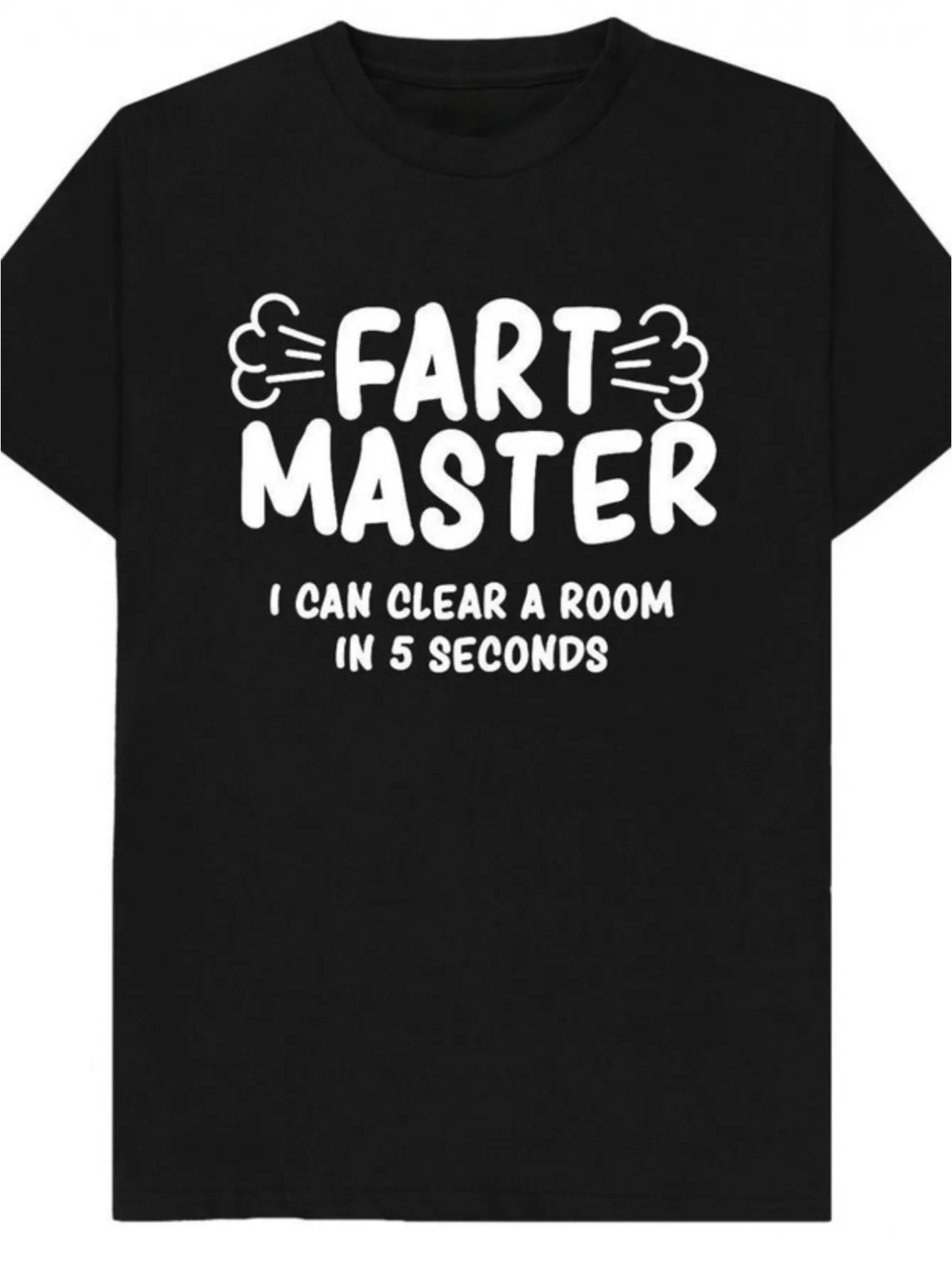 

Men's Humorous "Fart Master" Graphic T-Shirt - 5-Second Room Design, Soft Crew Neck Short Sleeve Tee, Classic Black