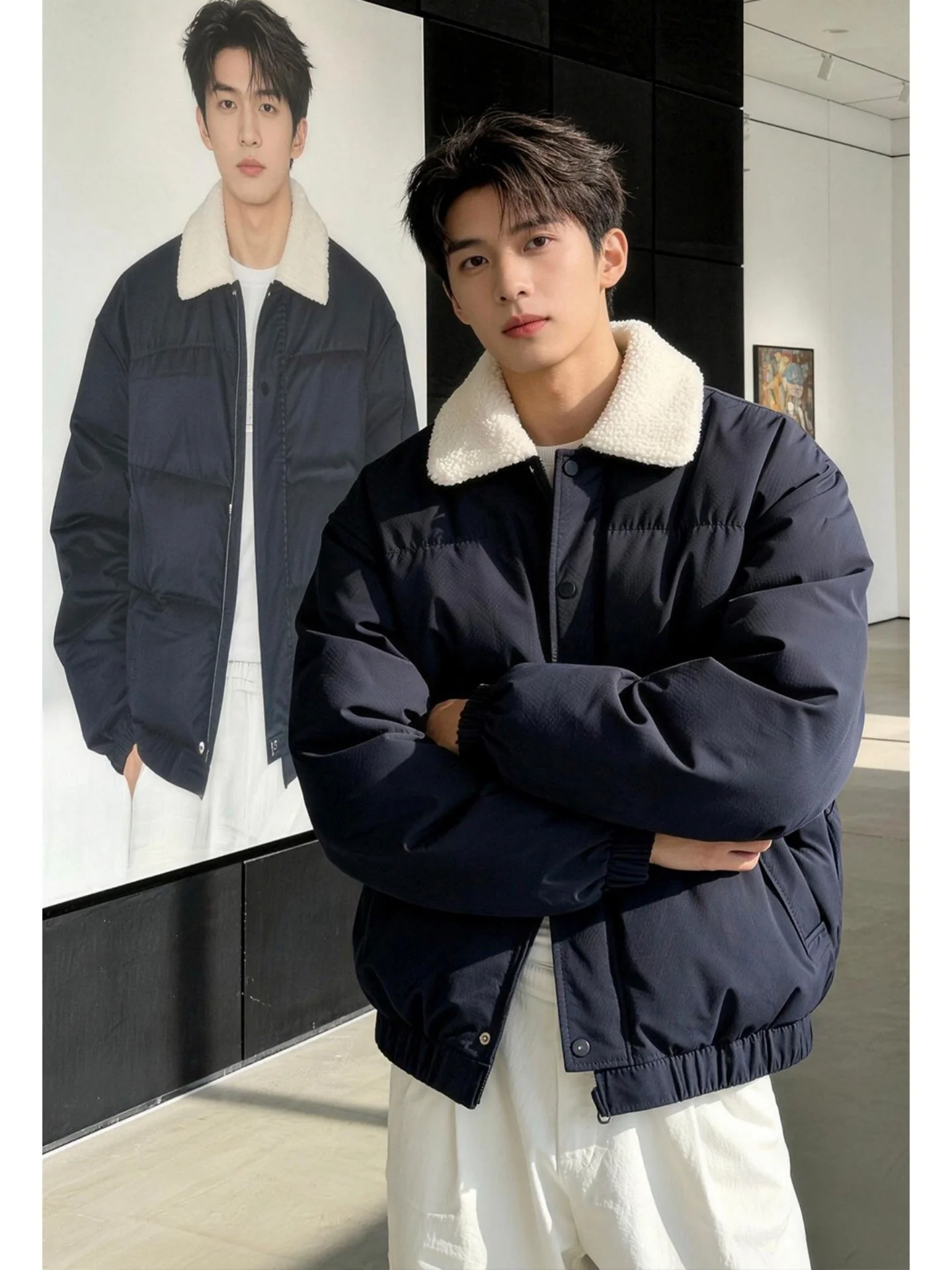 

Warmth eepskin ort Bread Sle Thiened Cotton Jaet Men's Winter Outerwear Polyester Long Sve Zipper Closure