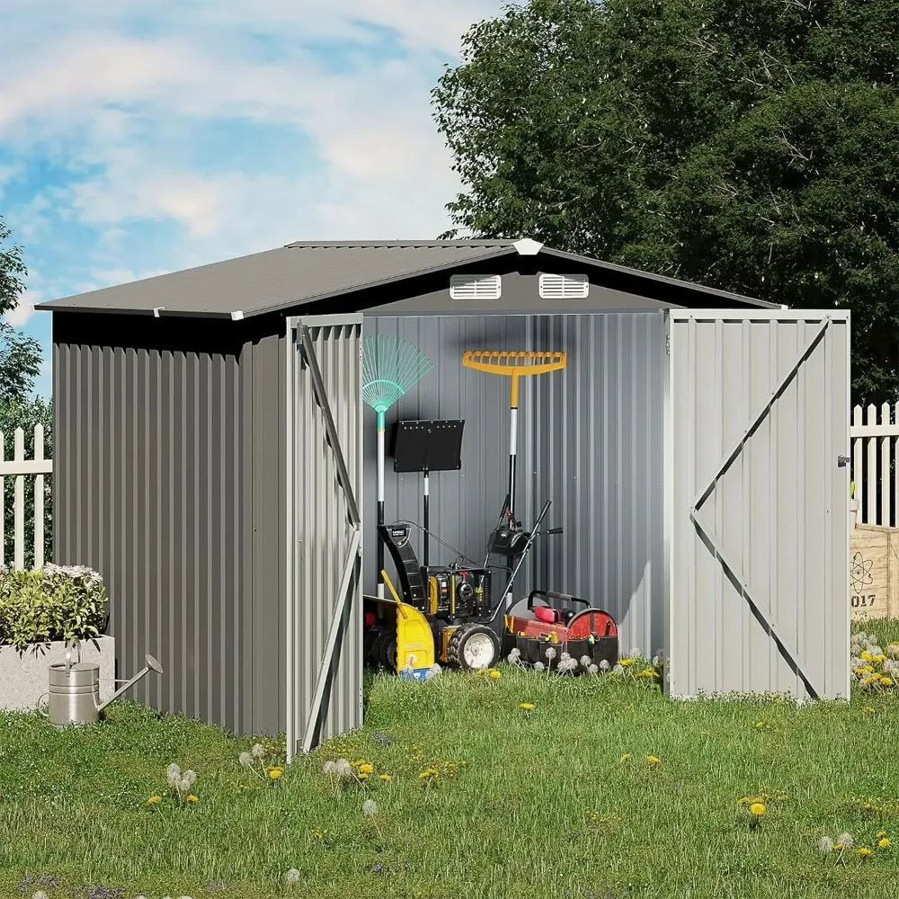 

10 x 8 FT Outdoor Storage Shed, Metal Garden Tool Shed, Outside Sheds & Outdoor Storage Galvanized Steel w/Lockable Door