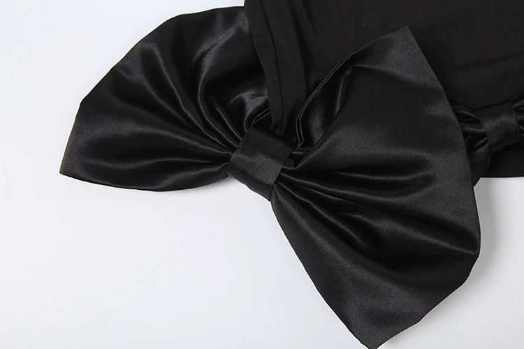 Weird Puss Kleid mit Schleifendekoration am Saum, Damen, Falten, Quasten, Neckholder, Bandage, ärmellos, rückenfrei, eng anliegend, elegant, Party, sexy, Bodycon – Detail 8