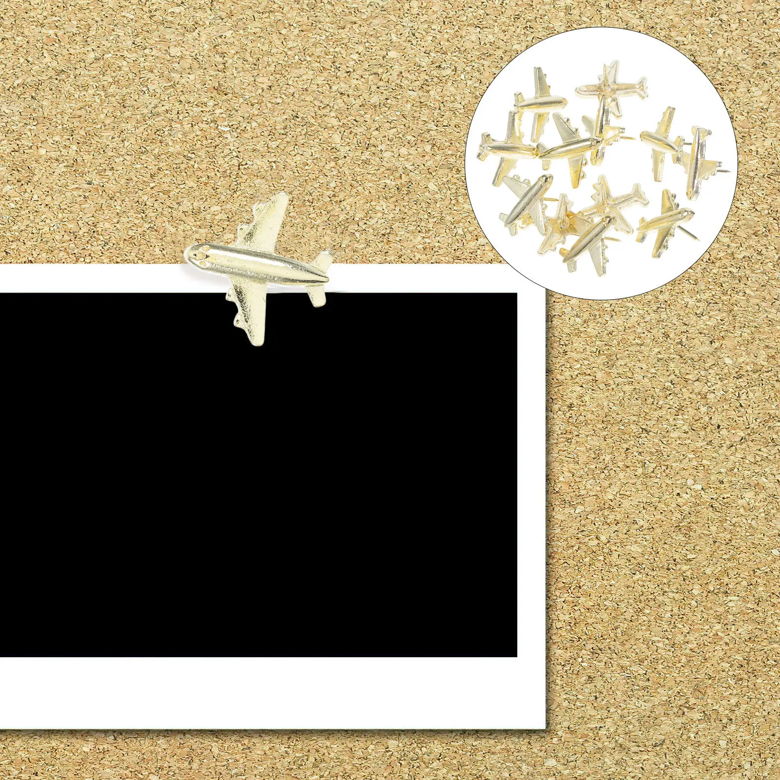 

12Pcs Gold Airplane Push Pins Creative 3D Metal Thumbtacks for Travel Map World Globe Photo Display Felt Board Office Decor
