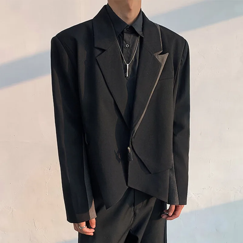 WTHT แฟชั่นผู้ชายปลอม 2 ชิ้น Destruction Blazer เสื้ออินเทรนด์สบายๆแขนยาวเปิดลงปกเสื้อแจ็คเก็ตชาย 2A0425