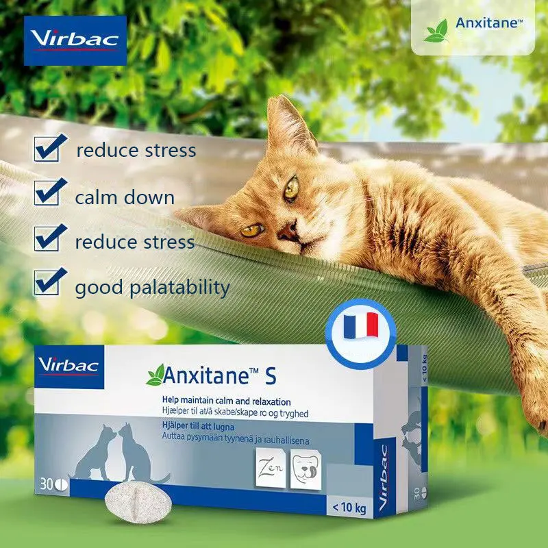 Virbac Anxitane Pet Dog and Cat Treats 30 tabletas masticables para alivio del estrés