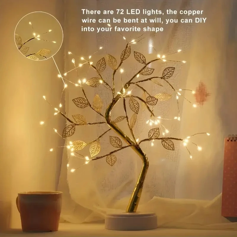 Golden Leaf 72 Led Touch Copper Wire Night Light Tree Light Battery Box USB Christmas Decoration Light String