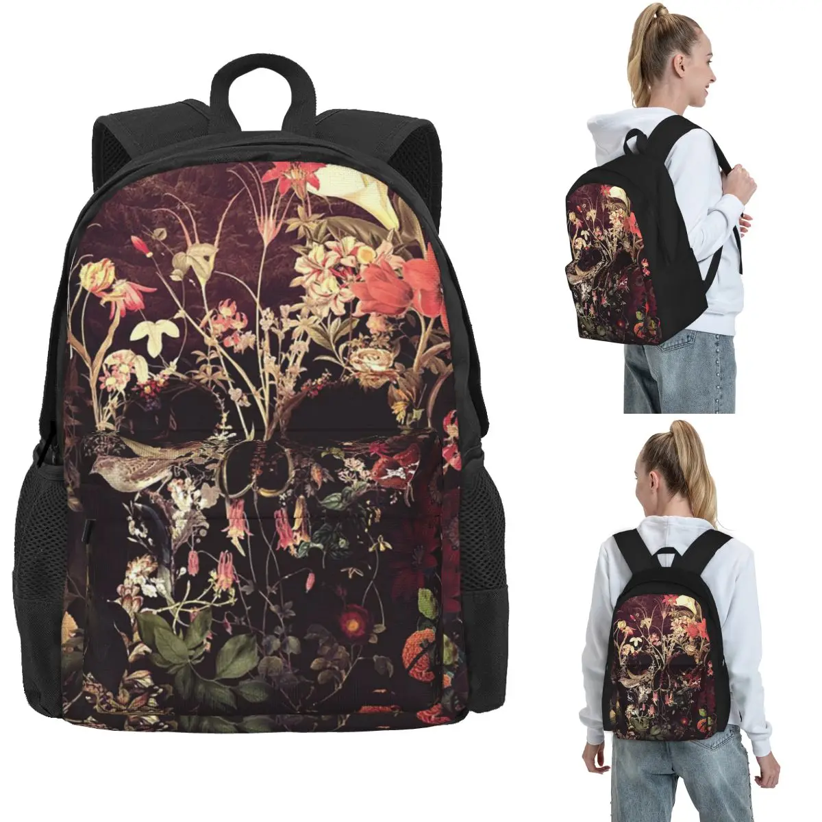 Bloom Skull Backpack Hot Sale Daypack Large Capacity Boys Girls BookBag School Bag Shoulder Bags for Men Women