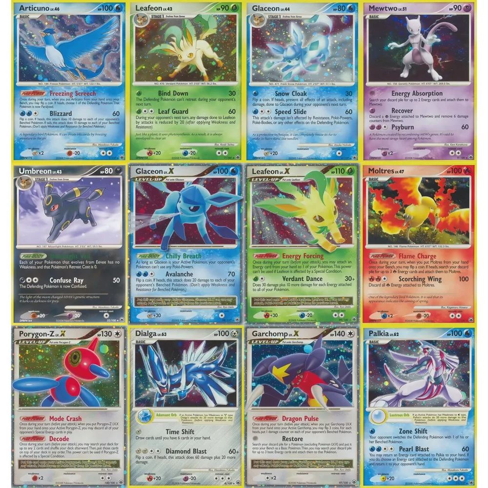 Tarjetas Pokémon, Set Majestic Dawn, Tarjetas Holo Raras de Diamante y Perla, Glaceon, Leafeon, Garchomp, Mewtwo, Umbreon, Tarjetas Pokémon PTCG, Regalo