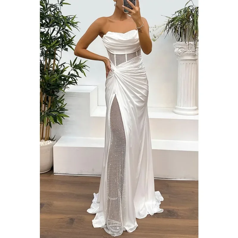 2024 Women Off Shoulder Corset Party Dress Sexy Folds Graduation Guest Floor Length Dress Luxurious Gala Evening Celebrity Dress