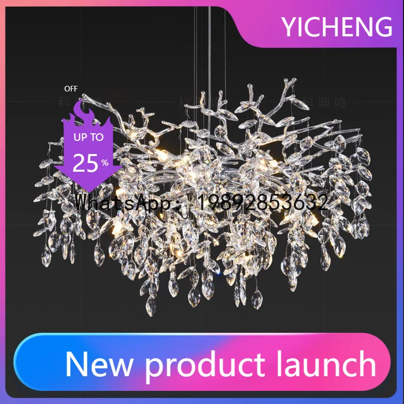 

HYS Living Room Light Dining Room Aluminum Alloy Crystal Lamp Hall Bedroom Branch Chandelier Candle