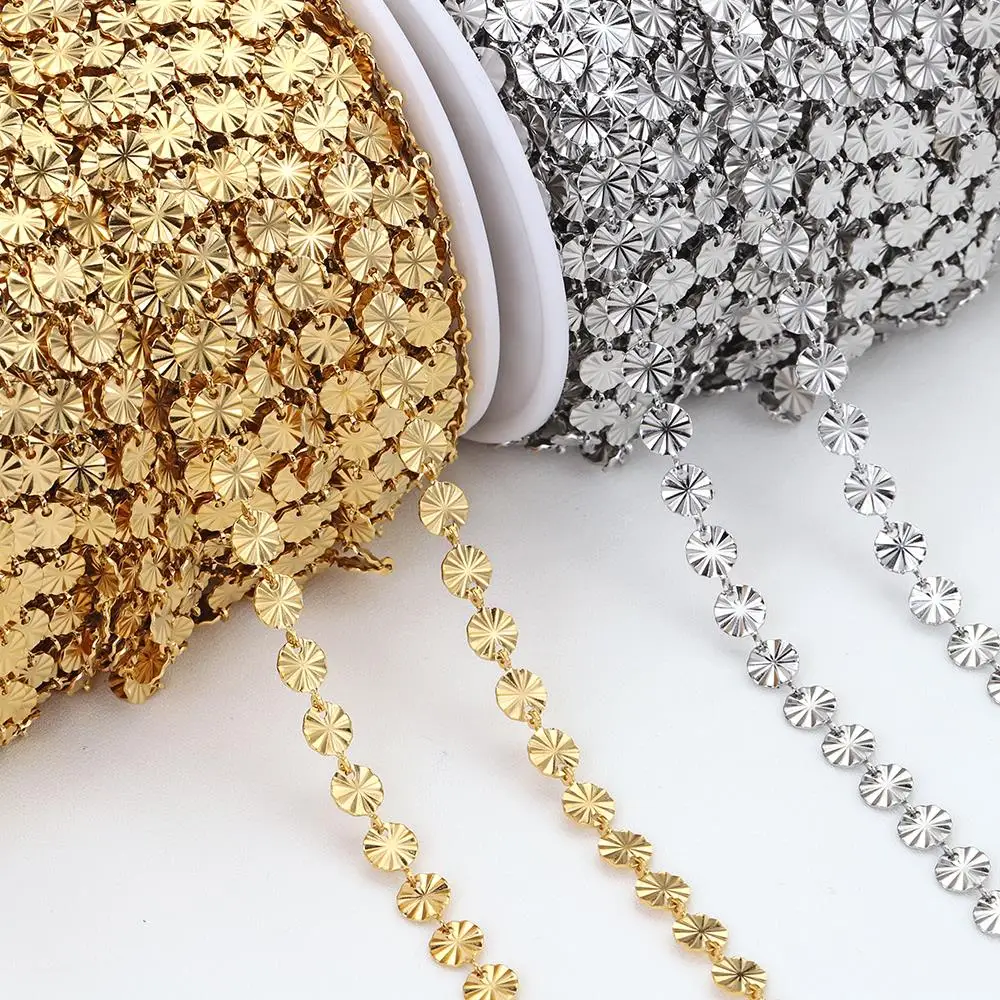 2Meters 1Meter Stainless Steel Chains Gold Color Embossing Round Love Heart Chains for Necklace Bracelet Jewelry Making DIY Bulk
