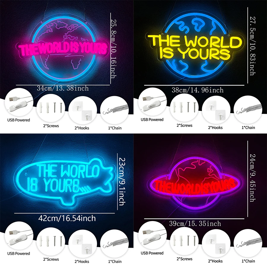 The World Is Yours Series Of Neon Signs, 3D Carved Planetary Icon Wall Decor, Used For Room, Home, Wedding Party Wall Lights.