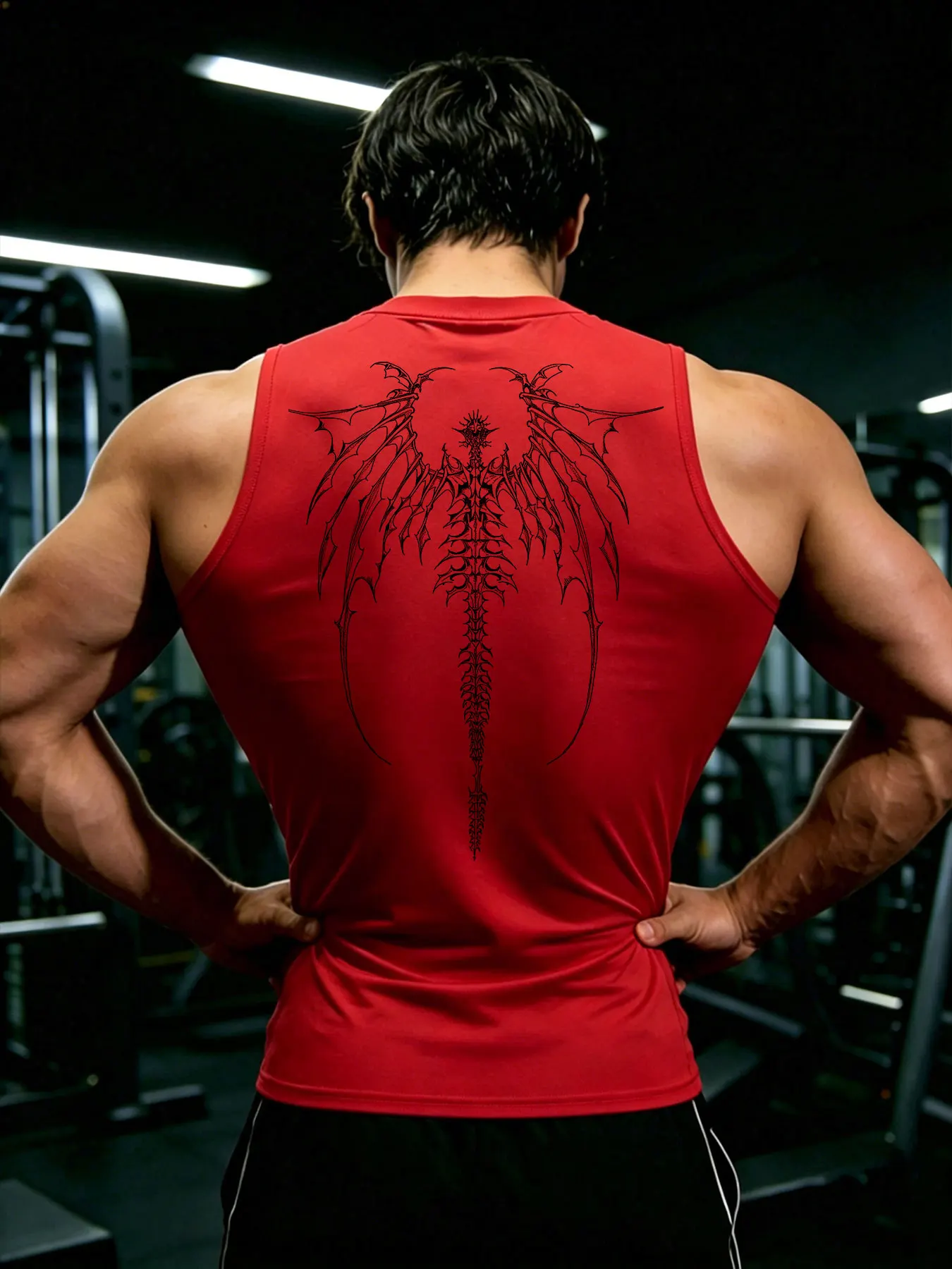 Summer Dark Aesthetic Thorn Wings Print Gym Tank Tops Men Quick Dry Breathable Training Sleeveless Shirt