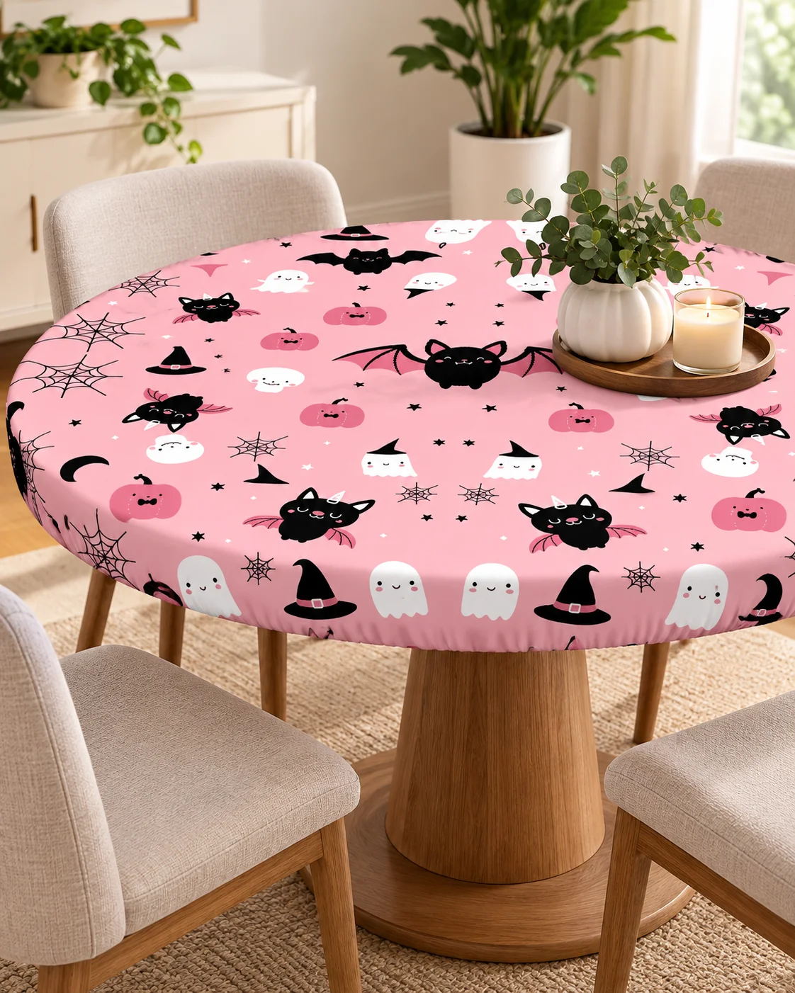 1PC round Embossed Tablecloth Autumn Maple Leaf Pumpkin Pattern Retro Bohemian Floral Design Farmhouse Style for Dining Table