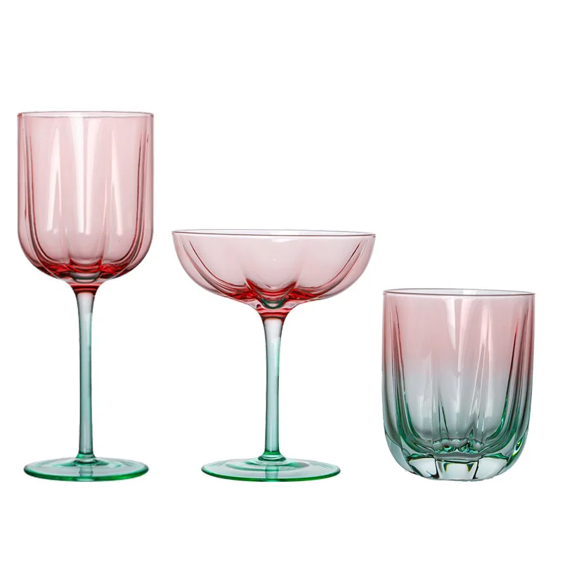 Gradient Petal Bud Red Wine Glass Colorful Goblet Champagne Sweet Wine glass Wedding Banquet Table Setting and Wine Utensils