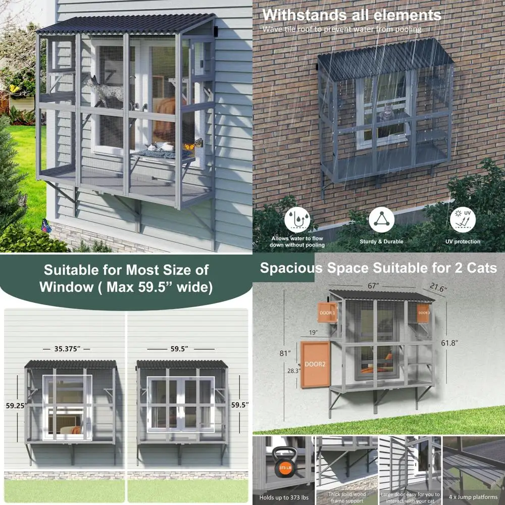 

Расширяемый кошачий оконный корпус для нескольких домашних кошек, устойчивый к атмосферным воздействиям деревянный домик для мелких домашних животных, удобный на открытом воздухе