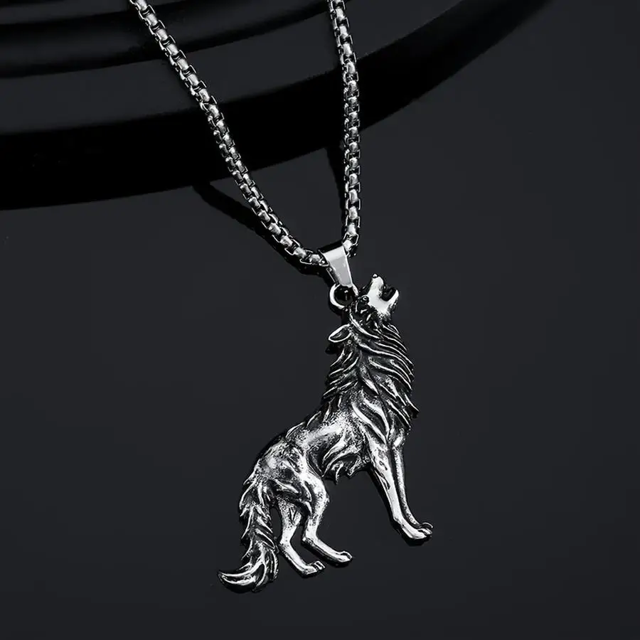 1/5/10/20/50/100pcs Fashionable European and American Vintage Wolf Pattern Pendant Necklace - Men's Pendant Necklace Accessory D