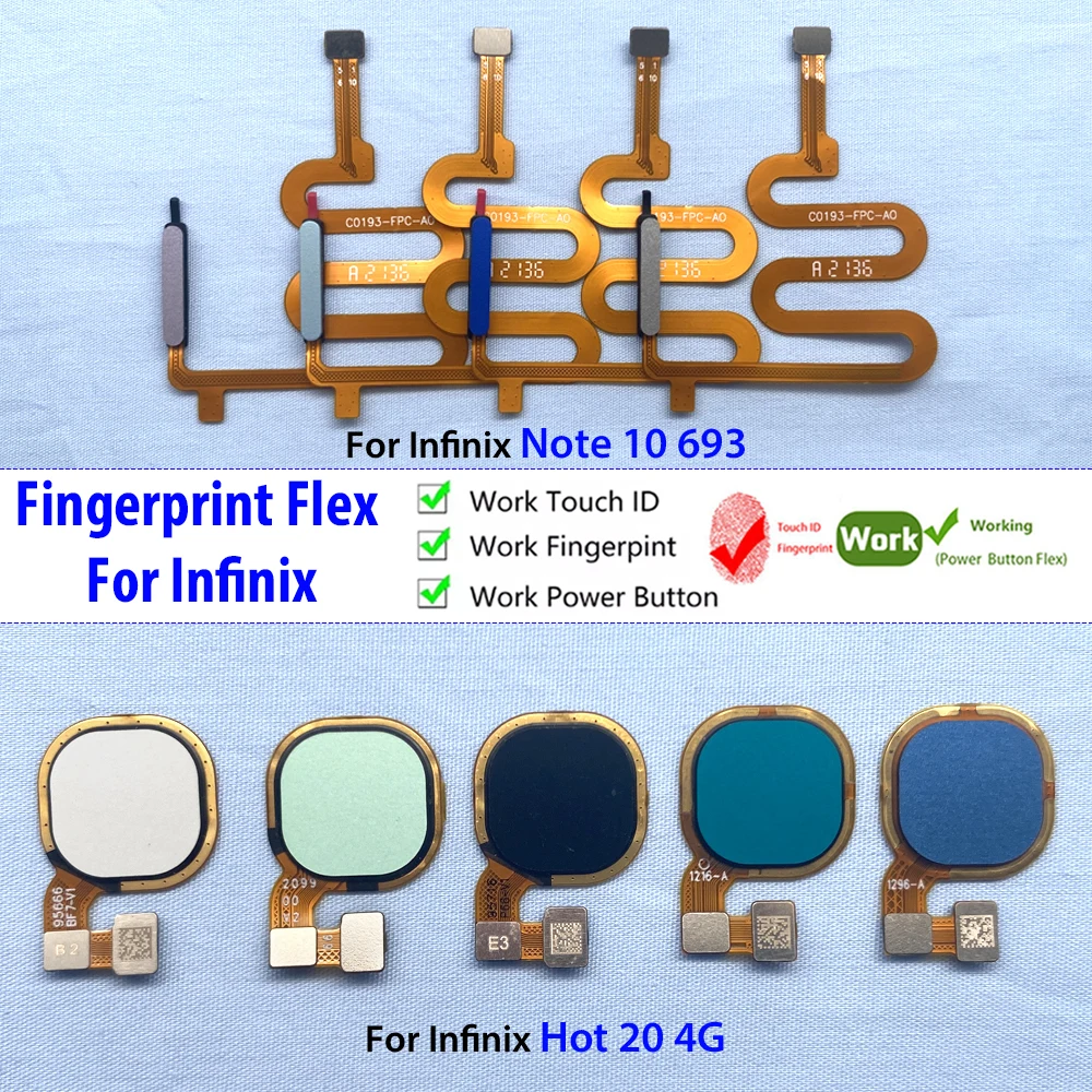 

10Pcs , For Infinix Hot 20 4G 5G 20S Note 10 693 ID Home Button Fingerprint Menu Return Key Recognition Sensor Flex Cable
