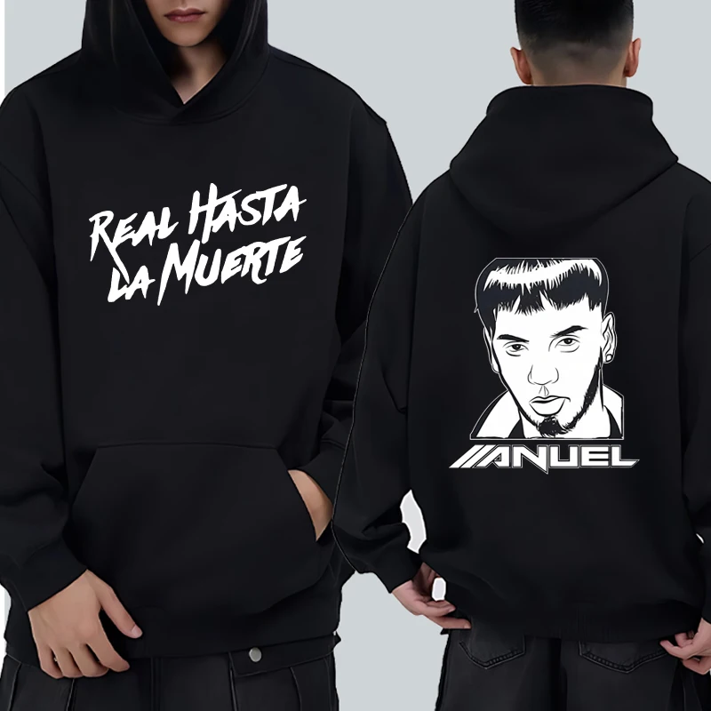 

Anuel AA Real Hasta La Muerte Album Double Sided printed Hoodies Men women vintage hip hop streetwear Unisex Fleece pullover