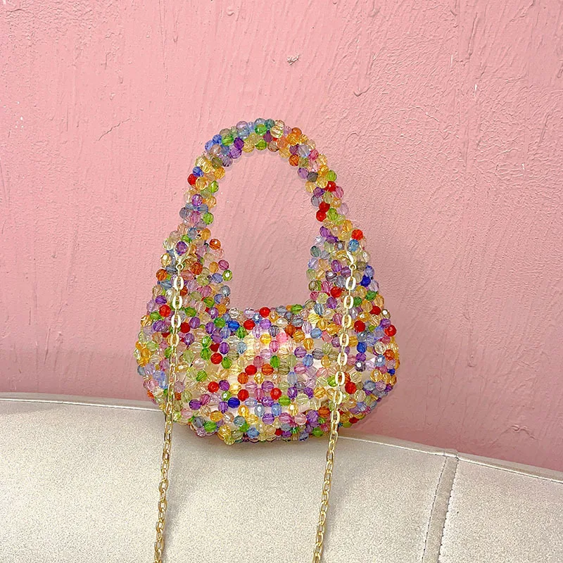 

Новинка 2025 года, горячая распродажа, модные изысканные сумки на плечо с бусинами, стильный дизайн, простые универсальные женские сумки через плечо высокого качества