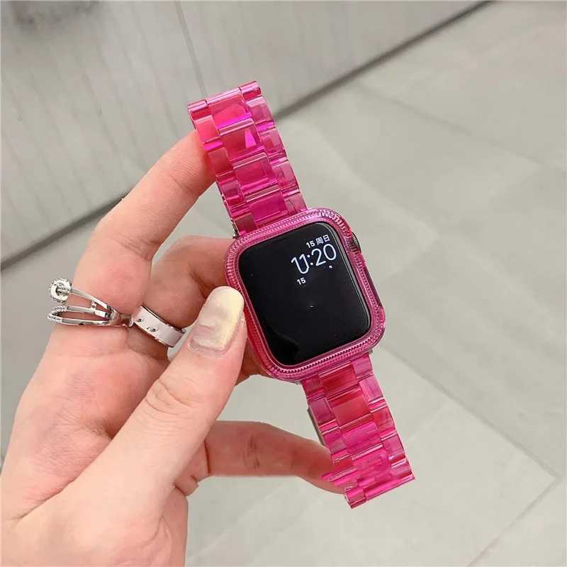 Candy Case+Strap For Apple Watch 41mm 45mm 38mm 40mm 42mm 44mm Resin Transparent Bracelet Band For Iwatch Series 8 7 SE 6 5 4 3