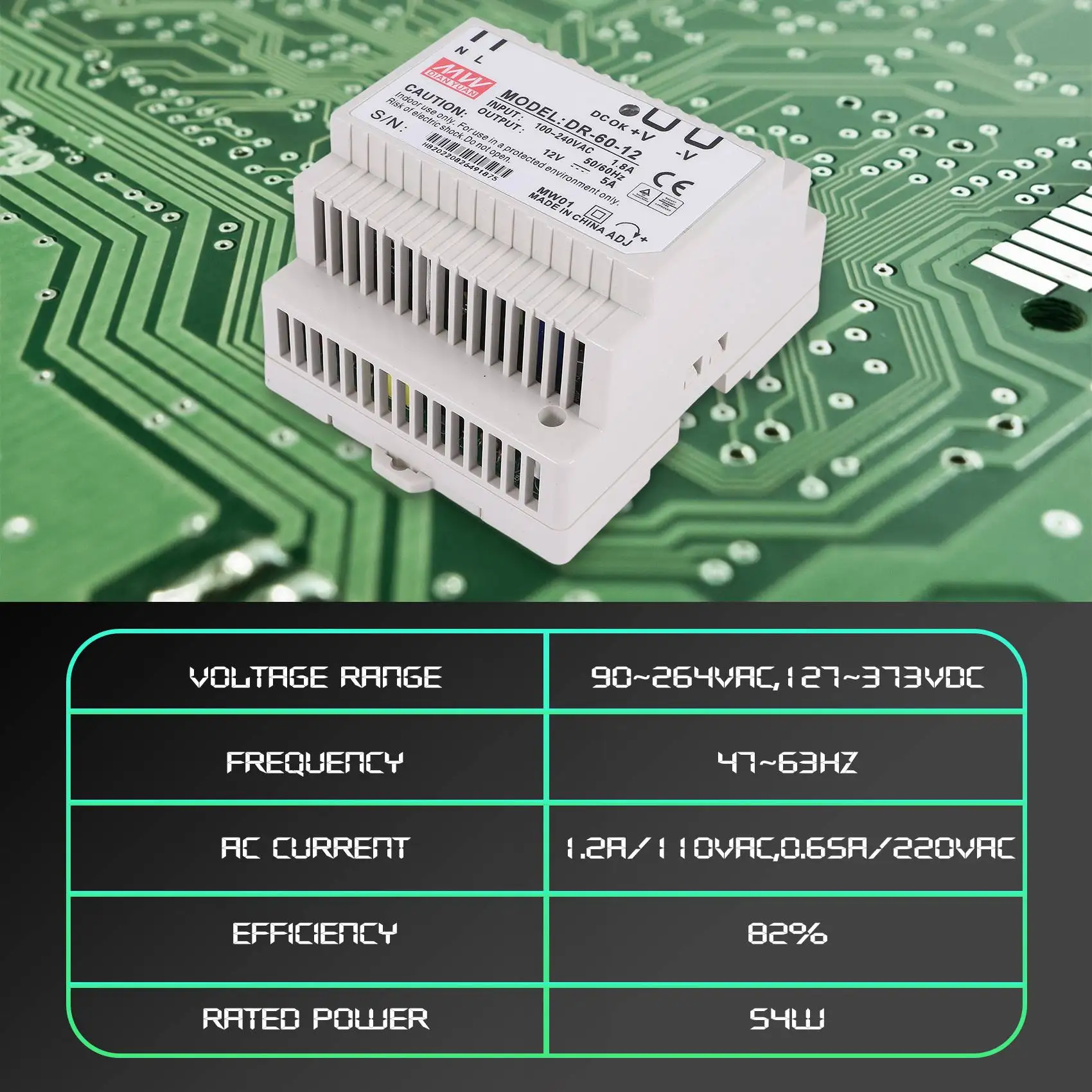 ตัวแปลงไฟราง DIN 60W 12V AC DC DR-60-12แหล่งจ่ายไฟ12V 60W