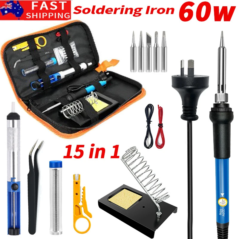 Hoge Kwaliteit 220V 60W Soldeerbout Kit Regelbare Temperatuur 15 In 1 Gereedschapsset Met Soldeerbout Diy Set Eu Plug Au Uk Us