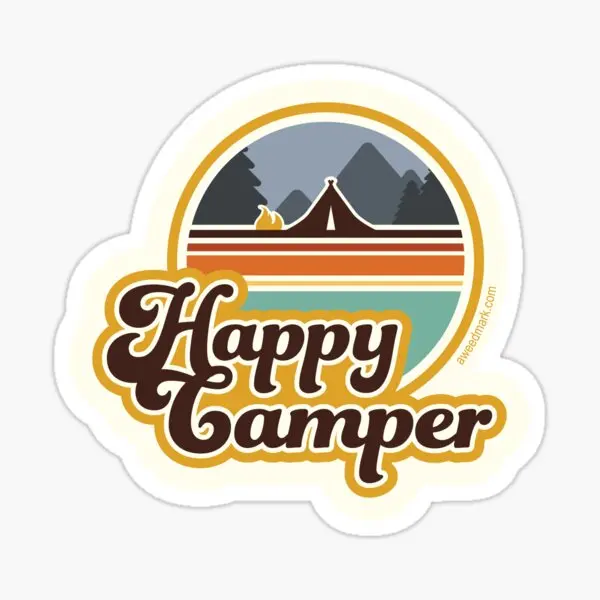 Happy Camper Retro 70S Camping  5PCS Stickers for Cute Laptop Bumper Cartoon Kid Decorations Background Living Room Art Luggage