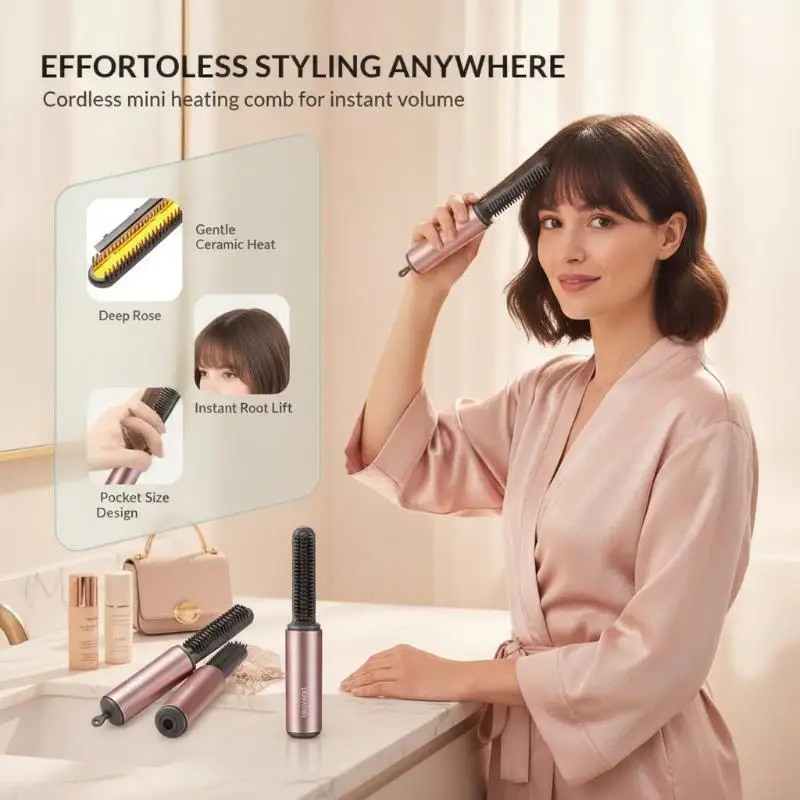 Wireless Mini Electric Hair Styling Comb Long-Lasting Styling Portable Curling Bangs Tool for Party Occasions