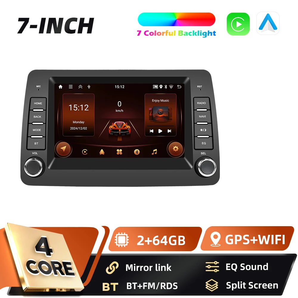 Podofo 2Din Carplay Android Auto Autoradio voor Fiat Panda 2002-2012 GPS Navigatie 4G BT FM/RDS Auto Intelligent Audiosysteem