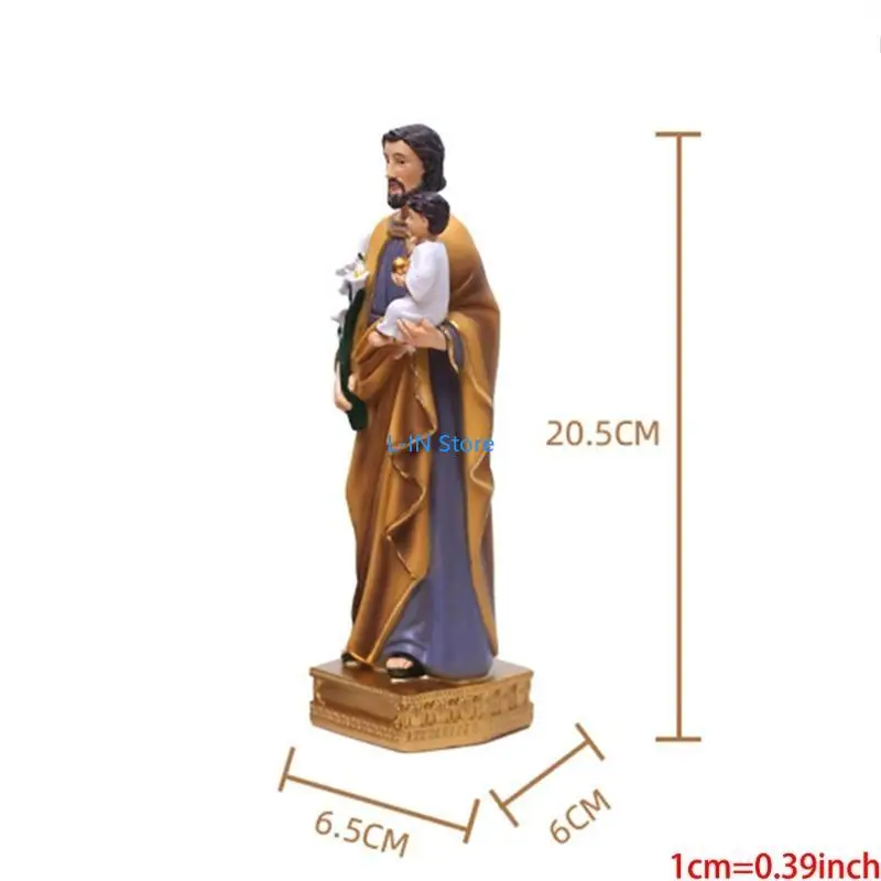 SaintJoseph Holding Baby Jesus Statues Religious Figurines Resin Model Sculpture Desktop Decoration