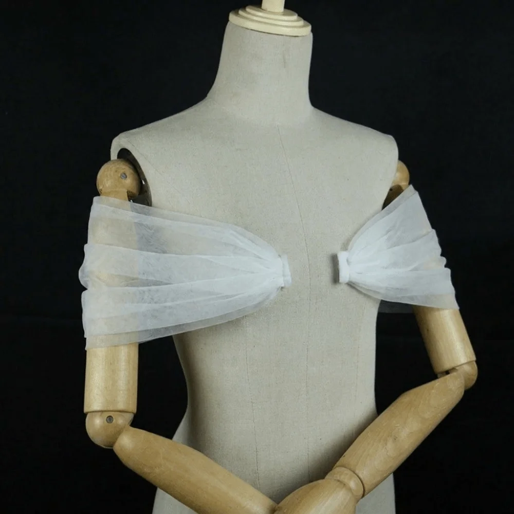 Polyester Off-Shoulder Bridal Sleeves Detachable Loose Mesh Off Shoulder Sleeves Hand Washable Solid Color