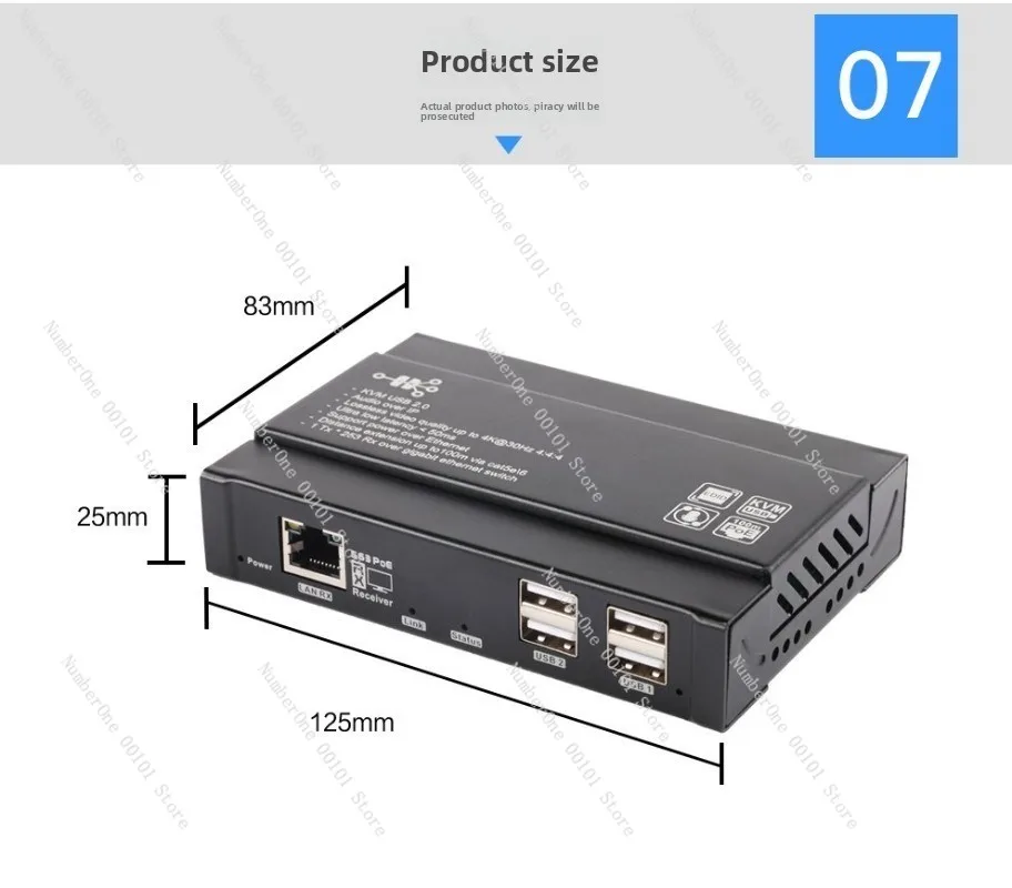 KVM Extender 4K30Hz Ethernet Transmission USB2.0 Mouse Keyboard Control Return Control 100.12m