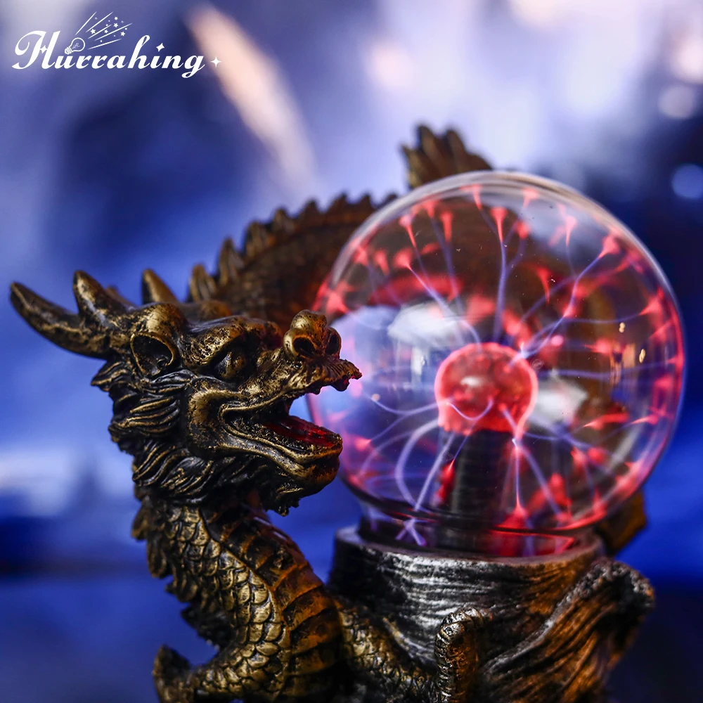 Chinese Style Dragon and Phoenix  Crystal Plasma Lamp 4 Inch Ball Touch Sensing Science Enlightenment Cool Interior Decoration