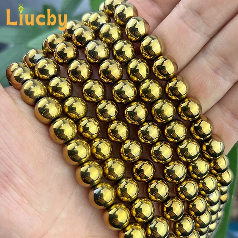 Goldene, schwarze Naturstein-Gallensteine, glatte, glänzende Perlen für die Schmuckherstellung, DIY-Armbänder, Halsketten, 15' Großhandel, 2/3/4/6/8/10 mm – Detail 4