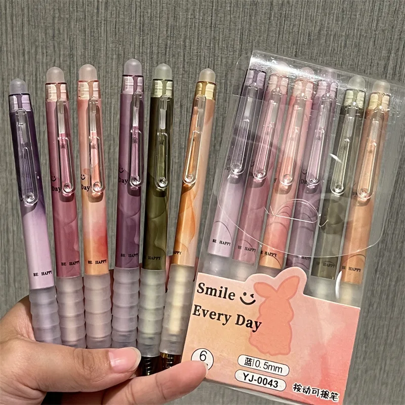 6pcs Cute Erasable Pen Blue Ink Kawaii School Supplies Korean Stationery Office Accessories Aesthetic School Utilities