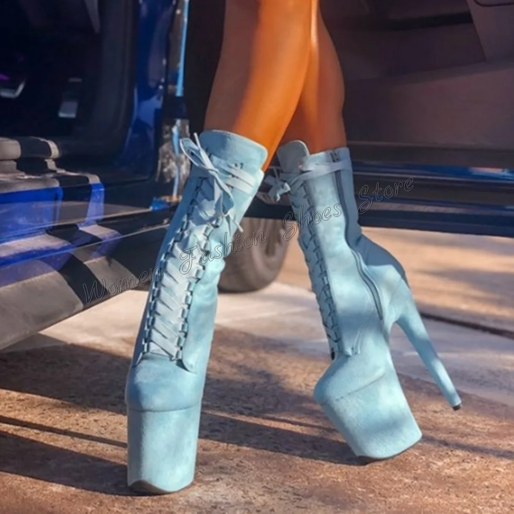 

Blue Platform Lace up Side Zipper Boots Thin High Heels High Heels High Heel Shoes for Women Heels 2024 New Zapatos Para Mujere