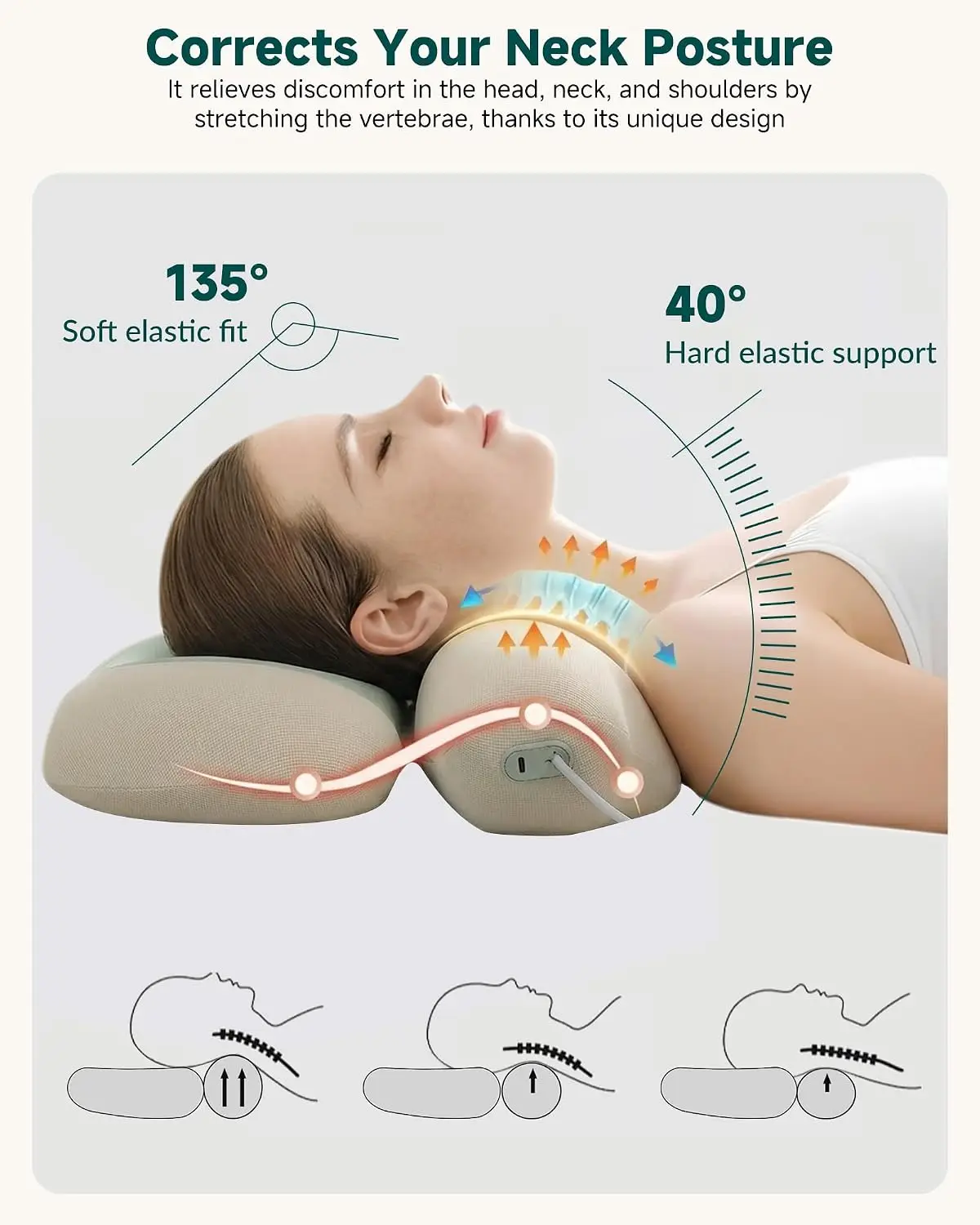 Cordless Cervical Traction Neck Stretcher Pillow with Heat & AirCompression | 2026 Rechargeable Neck Massager with Heat Adjustab
