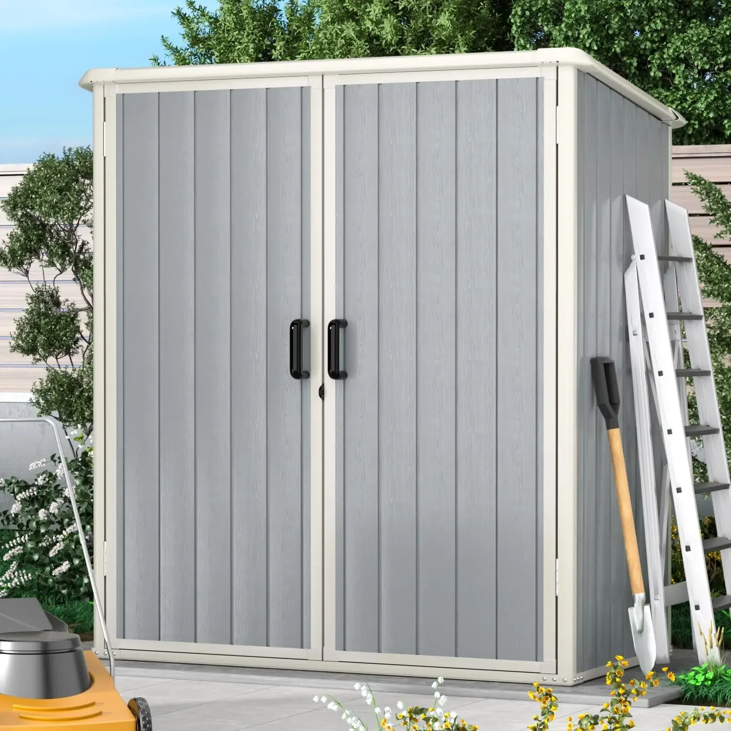 

Aoxun Resin Shed 4.7 x 2.7FT Outdoor Storage Shed with Lockable Door and Floor Garden Plastic Shed for Outdoor Storage (Grey)