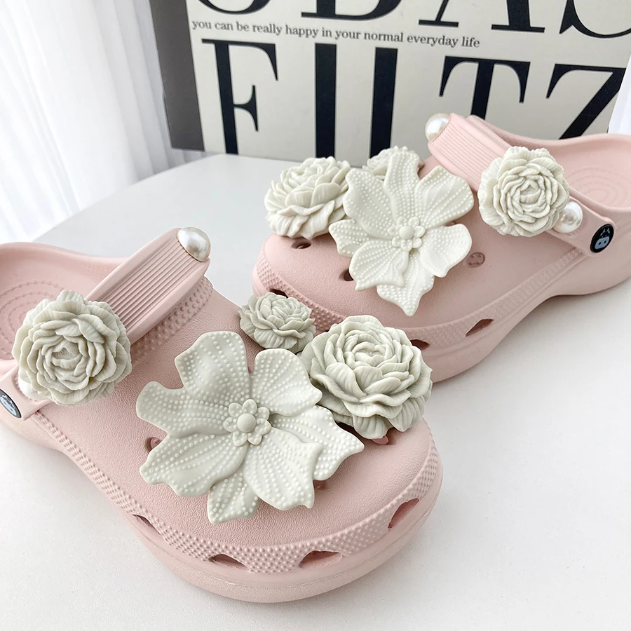 

14pcs 3D Camellia Flower Charms Detachable Shoe Decorations Suitable For Crocs Clogs Bogg Bag Gift Idea